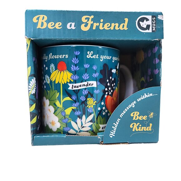 NEW Ginger Fox BEE Kind Teal and Floral Mug comes Boxed Holds 12 oz. - Picture 1 of 16
